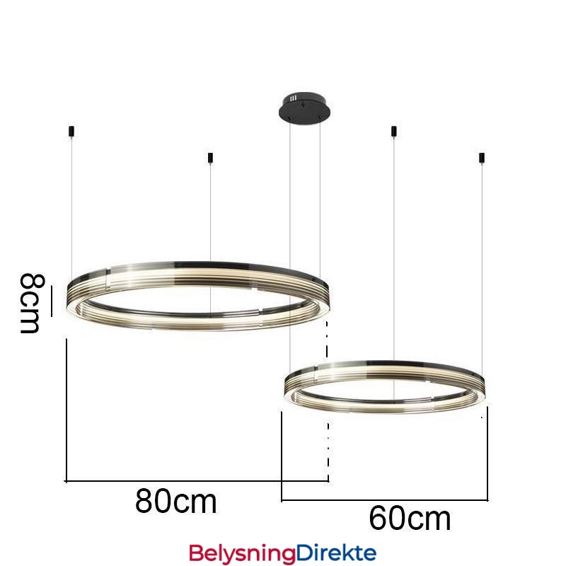 Taklampe I Glass 60+80 Cm, Sirkeldekorasjon, Dobbel, Sirkelformet Anhengslampe, Trikromatisk Dimming
