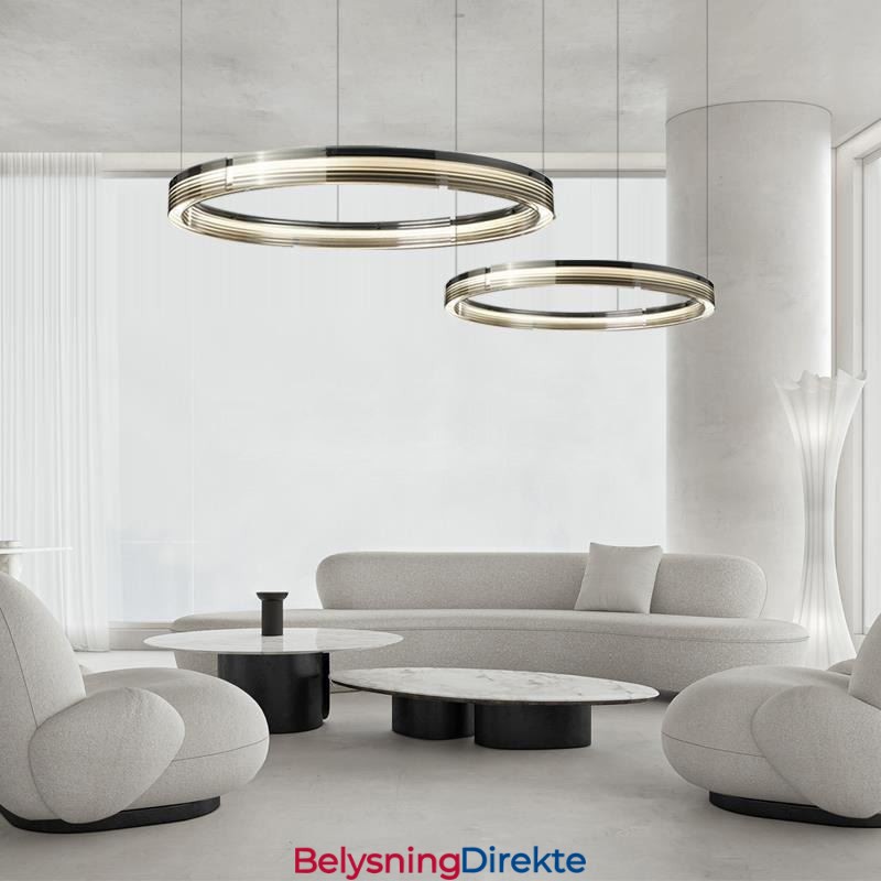 Taklampe I Glass 60+80 Cm, Sirkeldekorasjon, Dobbel, Sirkelformet Anhengslampe, Trikromatisk Dimming