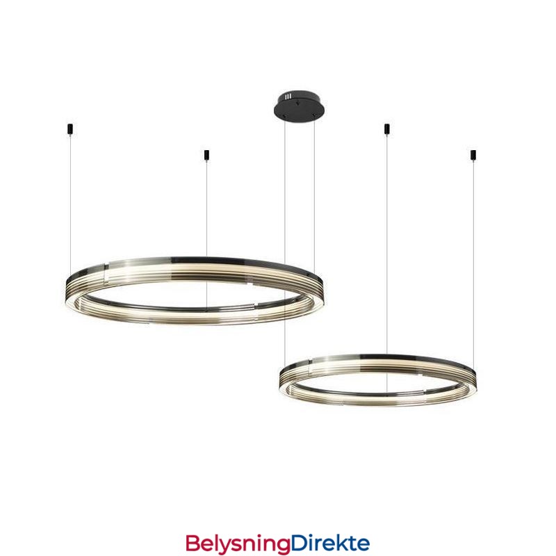 Taklampe I Glass 60+80 Cm, Sirkeldekorasjon, Dobbel, Sirkelformet Anhengslampe, Trikromatisk Dimming