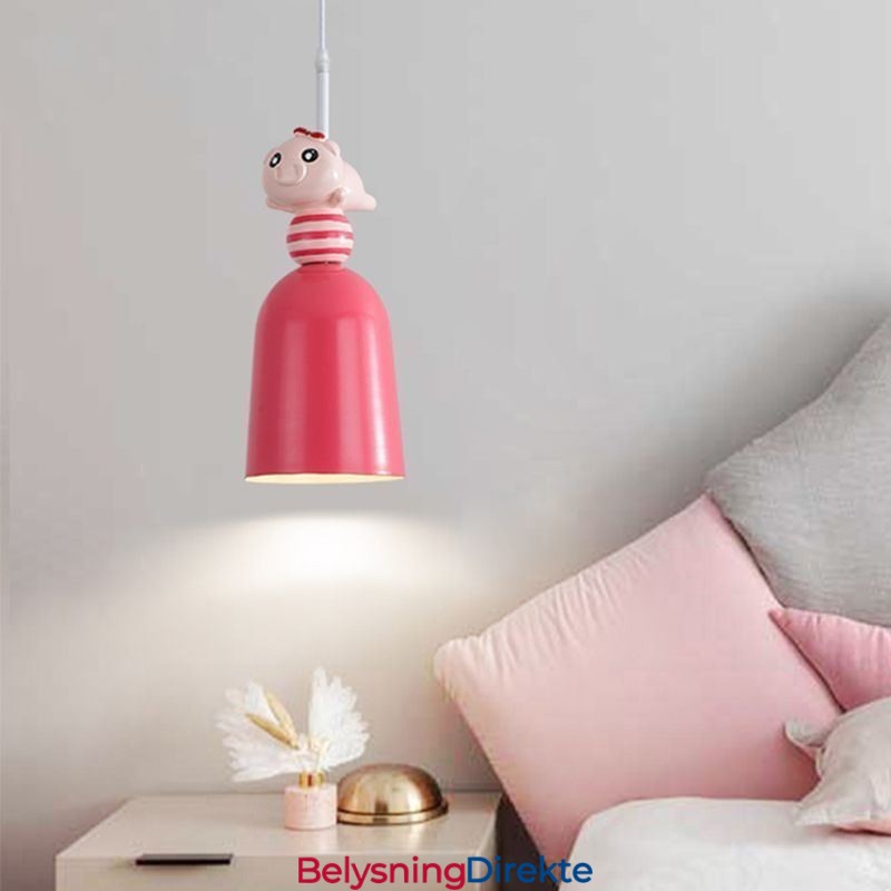 Moderne Pendellampe I Smijern, Rosa Harpiks, Taklampe I Piggy-Stil