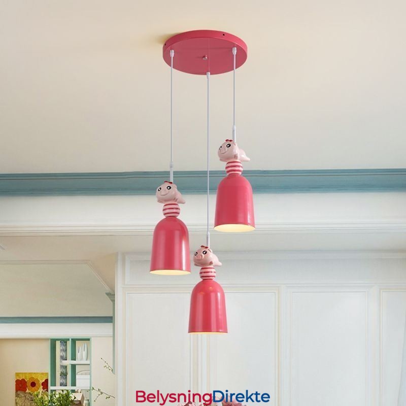 Moderne Pendellampe I Smijern, Rosa Harpiks, Taklampe I Piggy-Stil