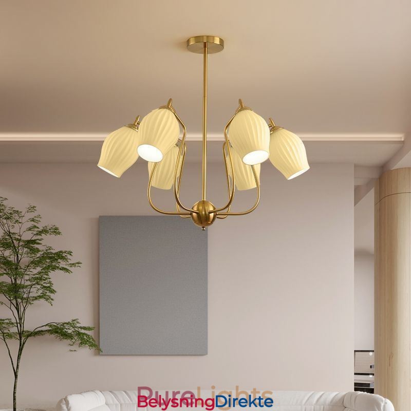 Nordisk Pendellampe Kreativ Smijern Kobber Naturlig Farget Stamen Taklampe