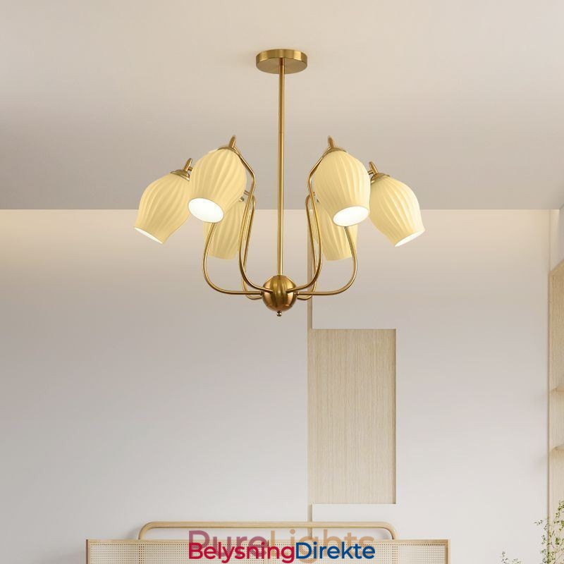 Nordisk Pendellampe Kreativ Smijern Kobber Naturlig Farget Stamen Taklampe