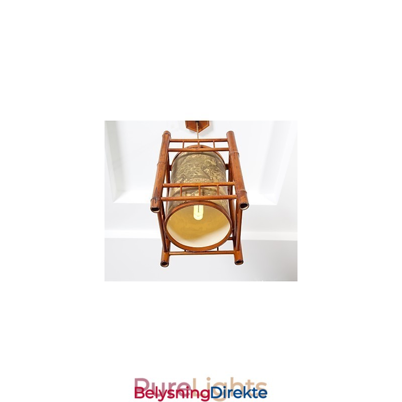 Retro Lykte Lysekrone I Tre Og Bambus