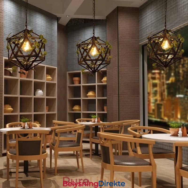 Industriell Vintage Pendellampe I Jern Med Fuglebur