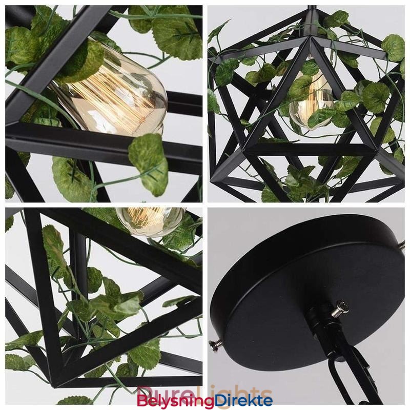 Industriell Vintage Pendellampe I Jern Med Fuglebur