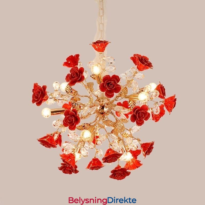 Luksuriøs Anhengslampe I Keramisk Form Med Rød Blomst