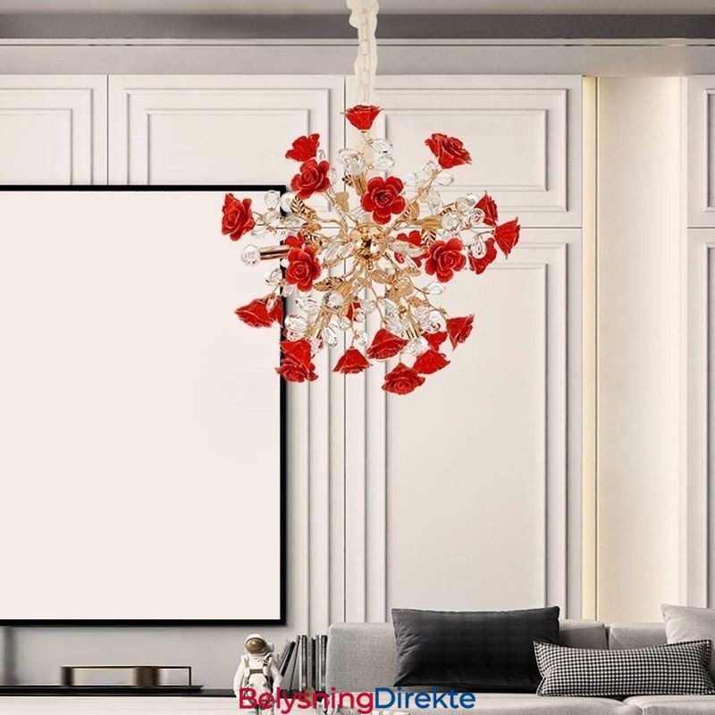 Luksuriøs Anhengslampe I Keramisk Form Med Rød Blomst