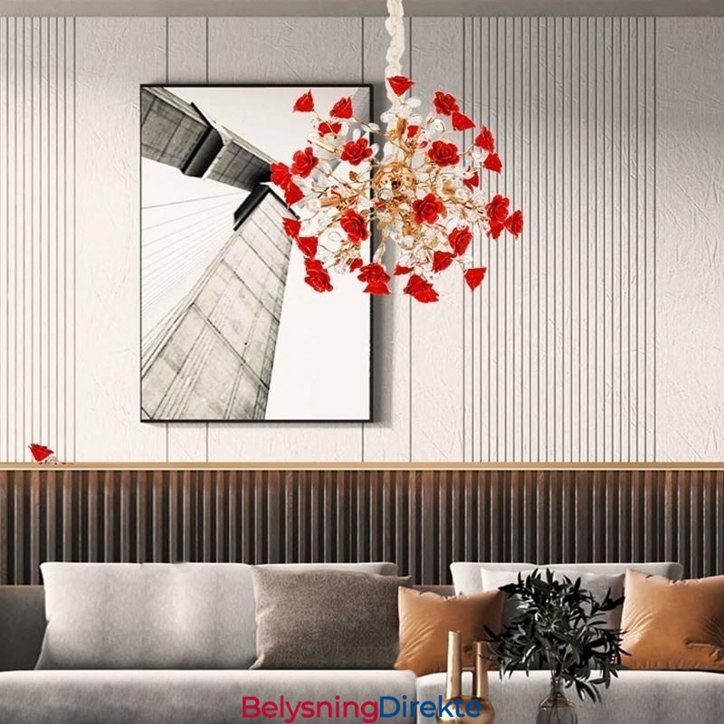 Luksuriøs Anhengslampe I Keramisk Form Med Rød Blomst