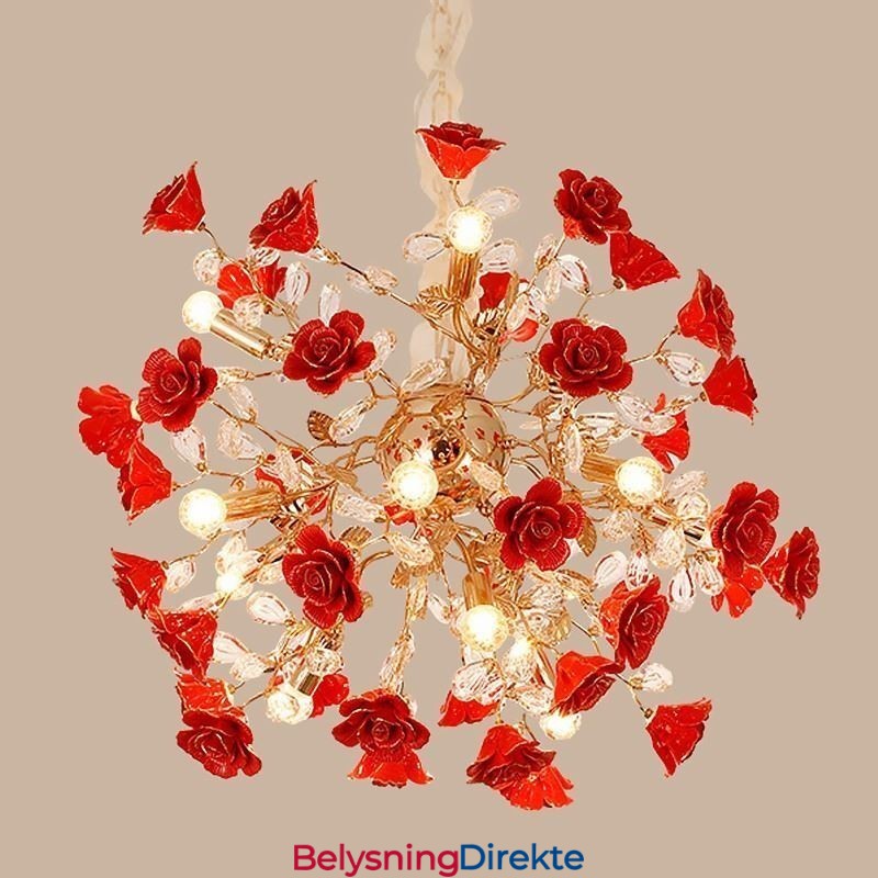 Luksuriøs Anhengslampe I Keramisk Form Med Rød Blomst