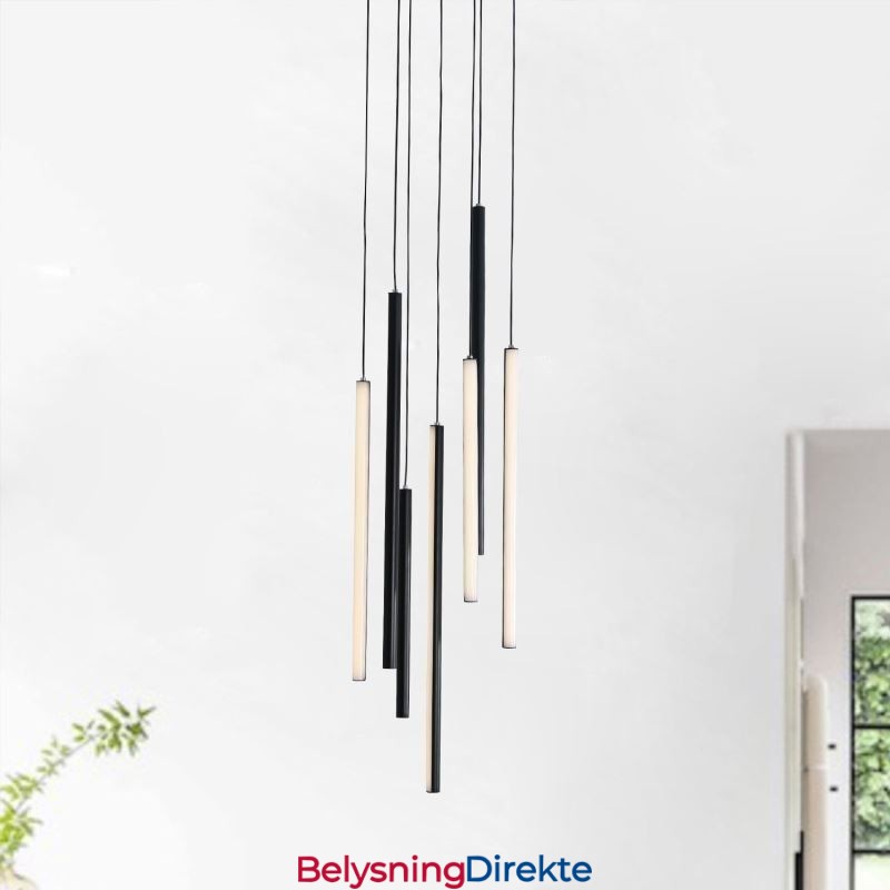 Moderne Lysekrone Med Lang Stripe Og Anhengslampe I Tosidig Bygning