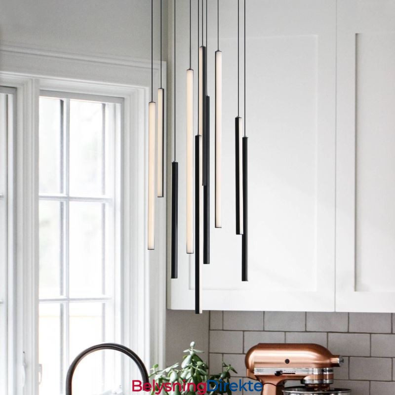 Moderne Lysekrone Med Lang Stripe Og Anhengslampe I Tosidig Bygning