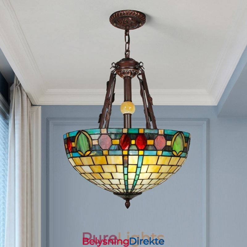 Dekorativ Hengelampe I Farget Glass