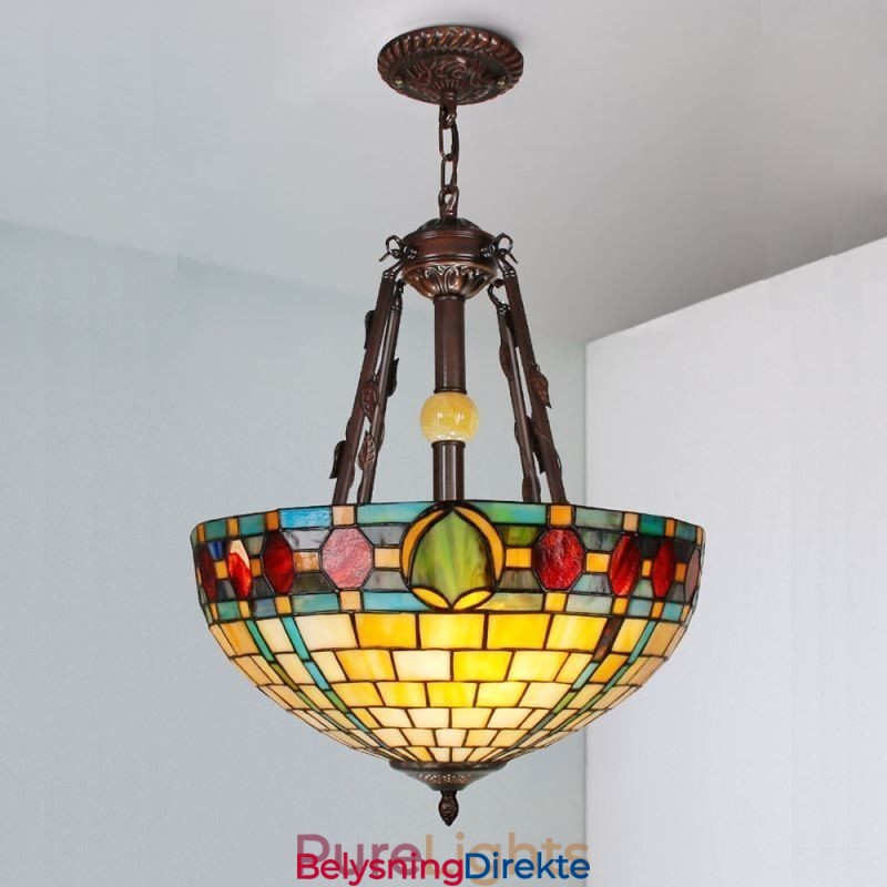 Dekorativ Hengelampe I Farget Glass