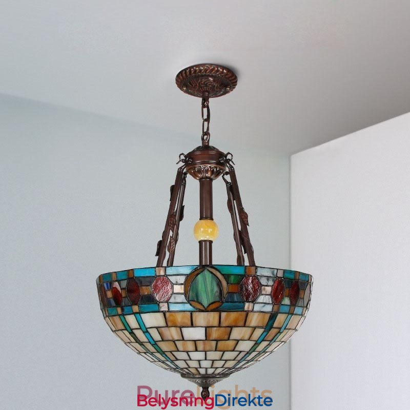 Dekorativ Hengelampe I Farget Glass