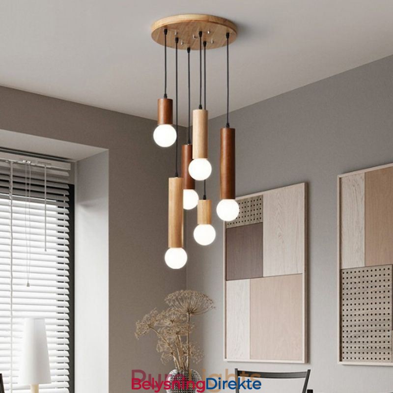 Japansk Pendellampe I Tre Med 6 Lys