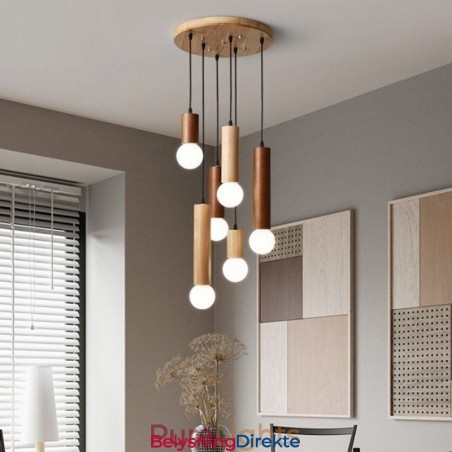 Japansk Pendellampe I Tre Med 6 Lys