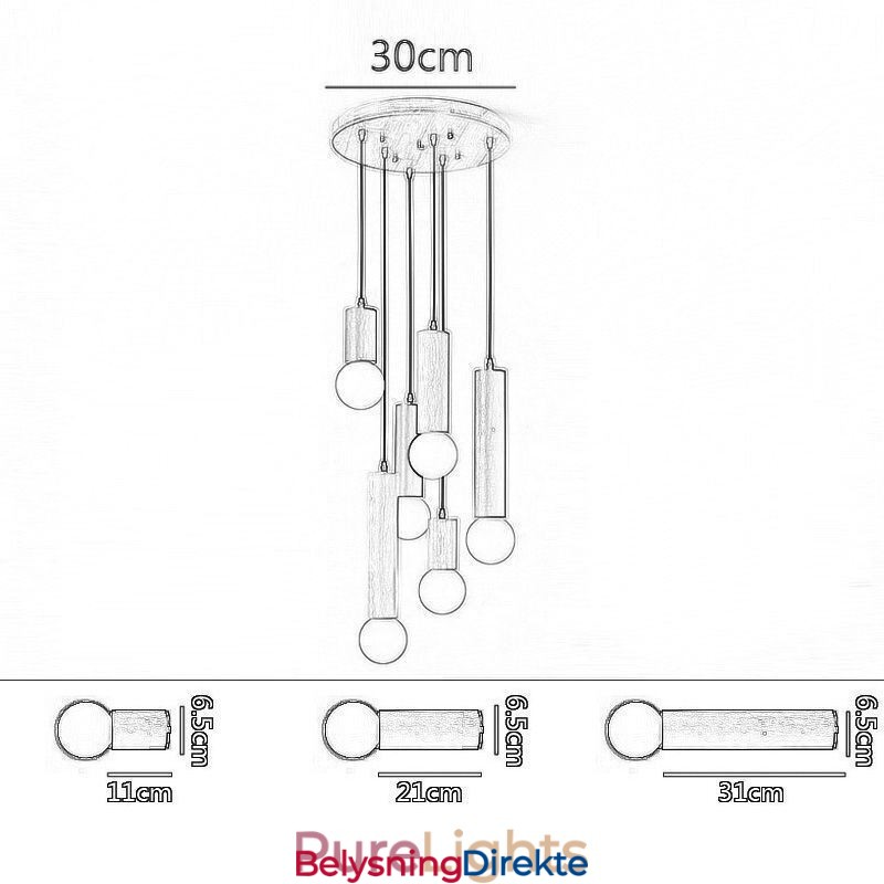 Japansk Pendellampe I Tre Med 6 Lys