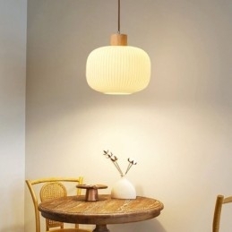 Japansk Pendellampe I Tre, Glasslykt, Hengende Lampe