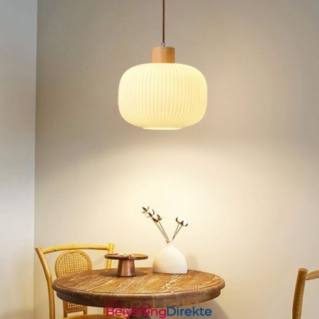 Japansk Pendellampe I Tre, Glasslykt, Hengende Lampe