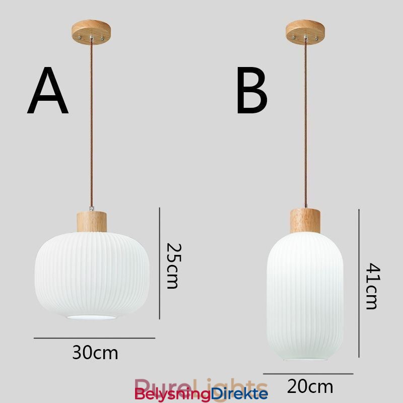 Japansk Pendellampe I Tre, Glasslykt, Hengende Lampe