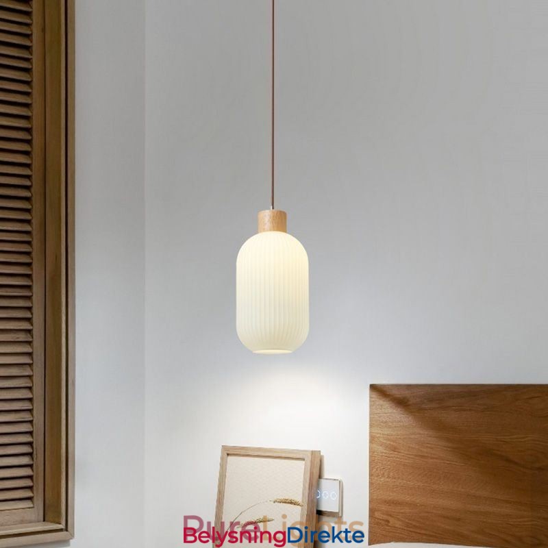 Japansk Pendellampe I Tre, Glasslykt, Hengende Lampe