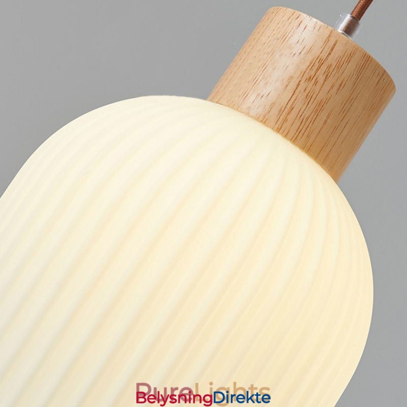 Japansk Pendellampe I Tre, Glasslykt, Hengende Lampe