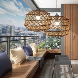 Moderne Pastoral Pendellampe Kreativ Rottinghengelampe Med Sammenleggbar Lampeskjerm