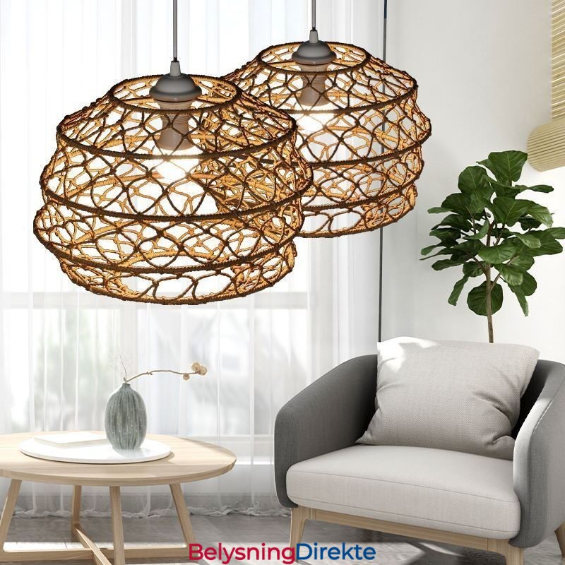 Moderne Pastoral Pendellampe Kreativ Rottinghengelampe Med Sammenleggbar Lampeskjerm