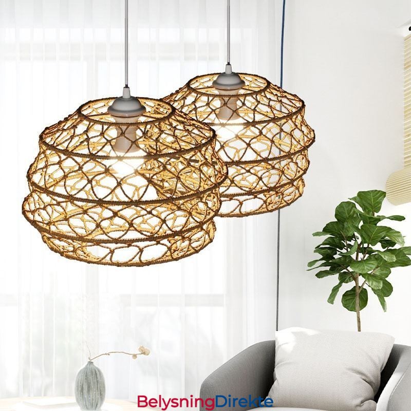 Moderne Pastoral Pendellampe Kreativ Rottinghengelampe Med Sammenleggbar Lampeskjerm