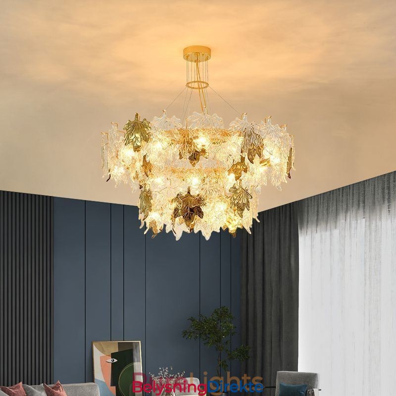 Maple Leaf-Anhengslampe I Glass Med Europeisk Interiørdekorasjon