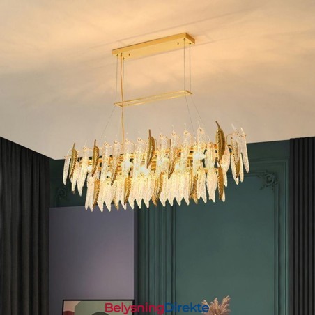 Kunstnerisk Glasslysekrone Med Fjær, Oval Anhengslampe