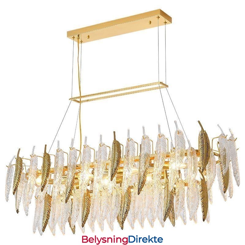 Kunstnerisk Glasslysekrone Med Fjær, Oval Anhengslampe