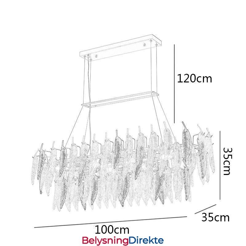 Kunstnerisk Glasslysekrone Med Fjær, Oval Anhengslampe