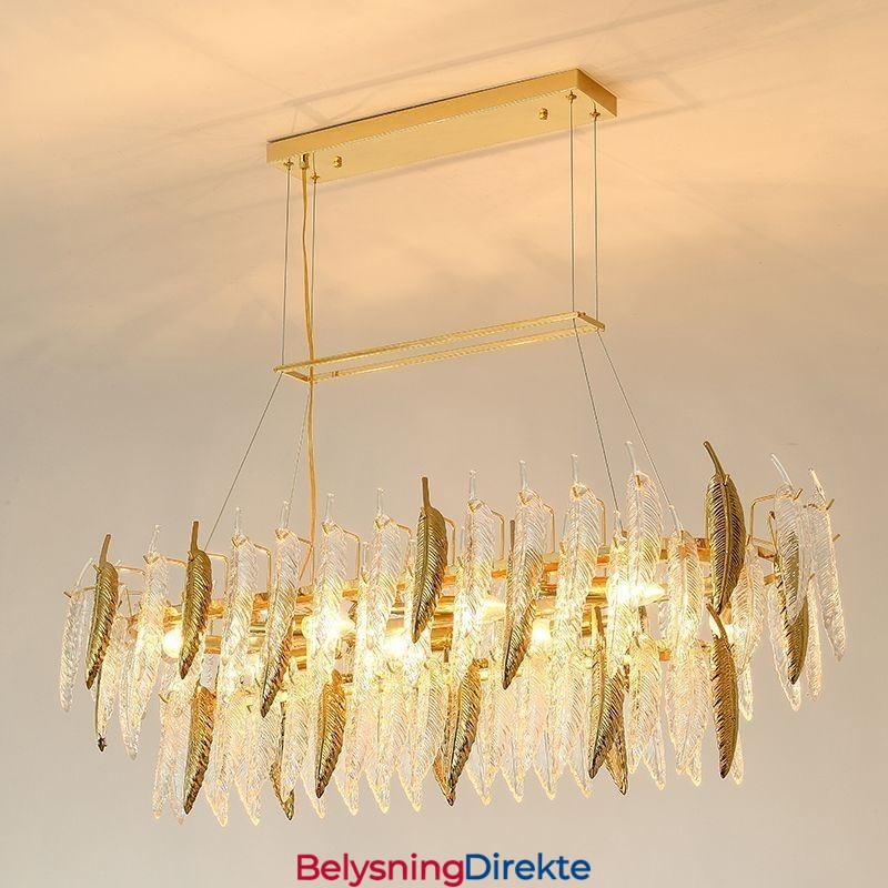 Kunstnerisk Glasslysekrone Med Fjær, Oval Anhengslampe