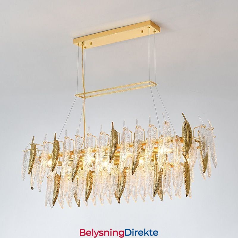 Kunstnerisk Glasslysekrone Med Fjær, Oval Anhengslampe