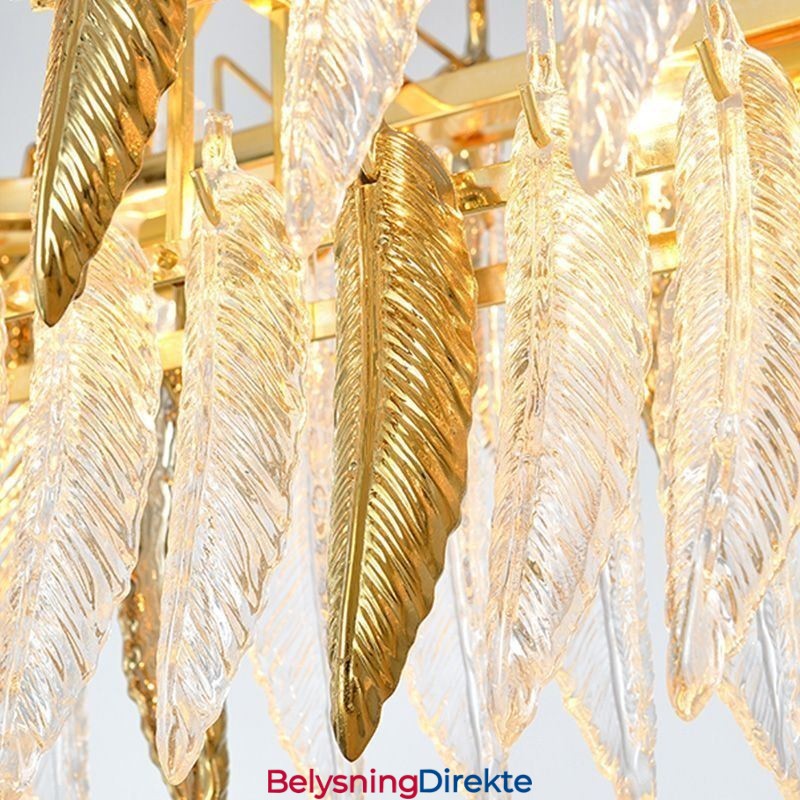 Kunstnerisk Glasslysekrone Med Fjær, Oval Anhengslampe