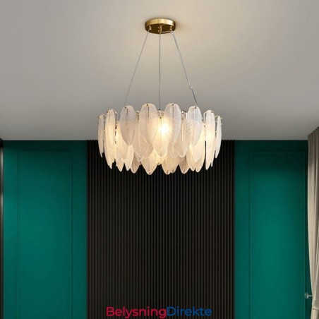 Kunstnerisk Glasslysekrone Med Fjær, Rund Anhengslampe