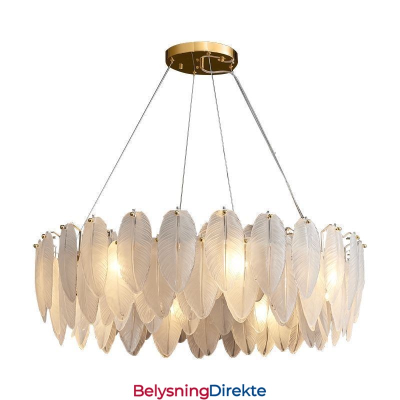 Kunstnerisk Glasslysekrone Med Fjær, Rund Anhengslampe