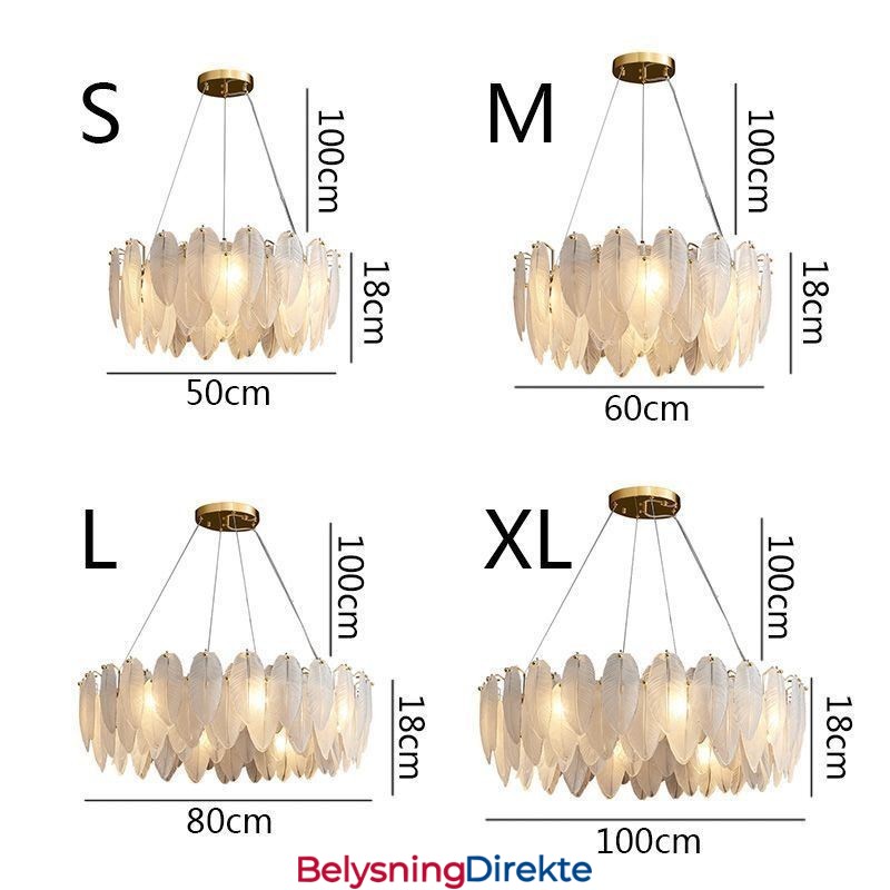 Kunstnerisk Glasslysekrone Med Fjær, Rund Anhengslampe