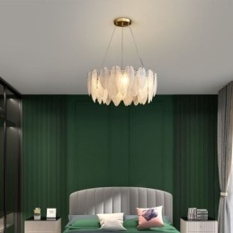 Kunstnerisk Glasslysekrone Med Fjær, Rund Anhengslampe