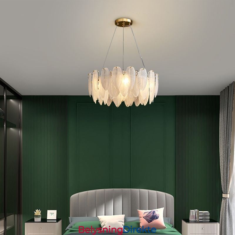 Kunstnerisk Glasslysekrone Med Fjær, Rund Anhengslampe