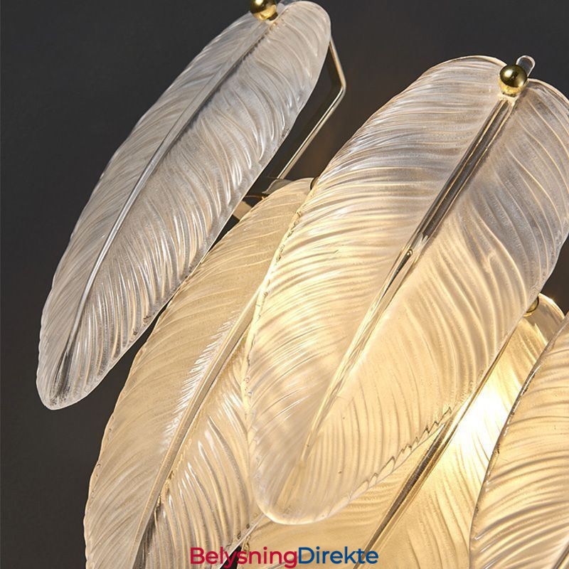 Kunstnerisk Glasslysekrone Med Fjær, Rund Anhengslampe