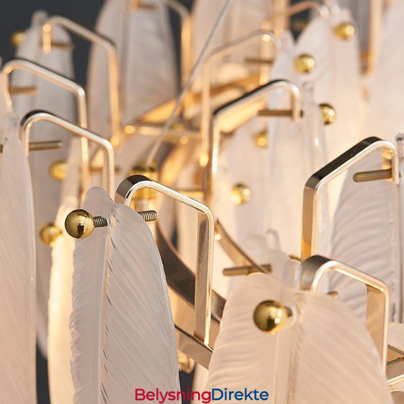 Kunstnerisk Glasslysekrone Med Fjær, Rund Anhengslampe