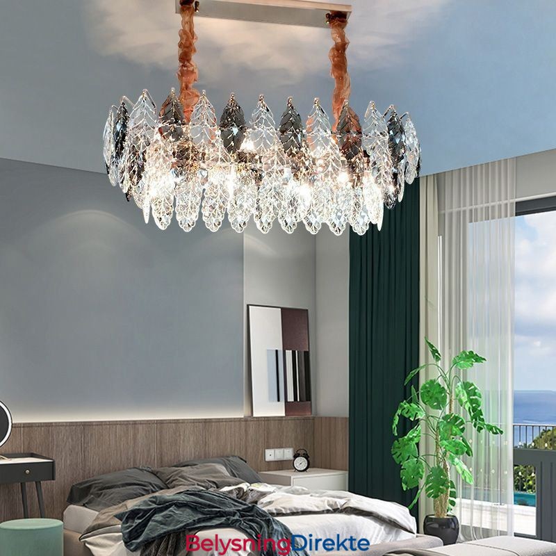 Europeisk Jernanhengslampe Kreativ Lysekrone I Bladglass