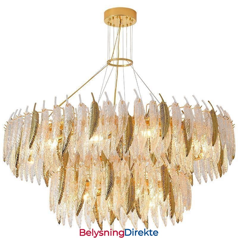 Kunstnerisk Glasslysekrone Med Fjærrund Taklampe