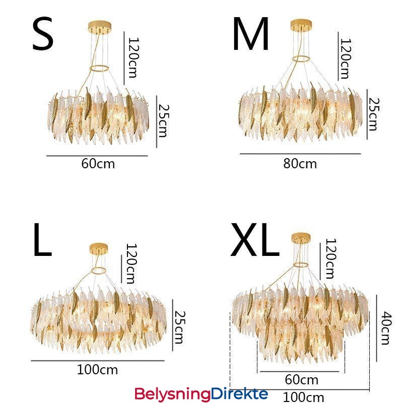 Kunstnerisk Glasslysekrone Med Fjærrund Taklampe