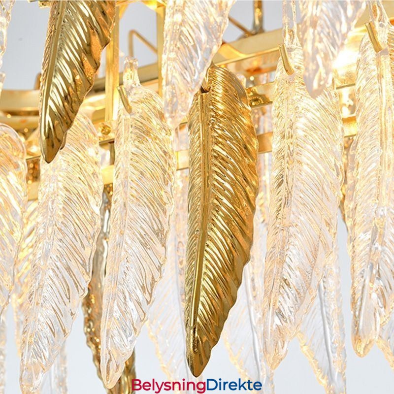 Kunstnerisk Glasslysekrone Med Fjærrund Taklampe