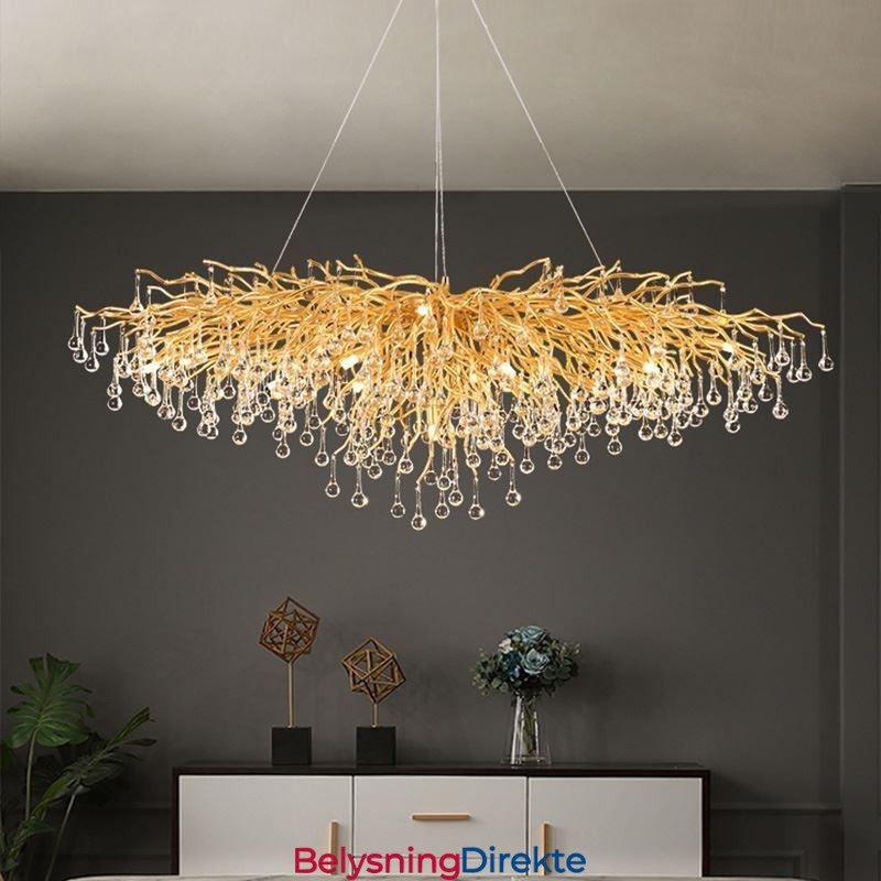 Luksuriøs Krystalllysekrone Gull Moderne Takhengelampe Spisestue