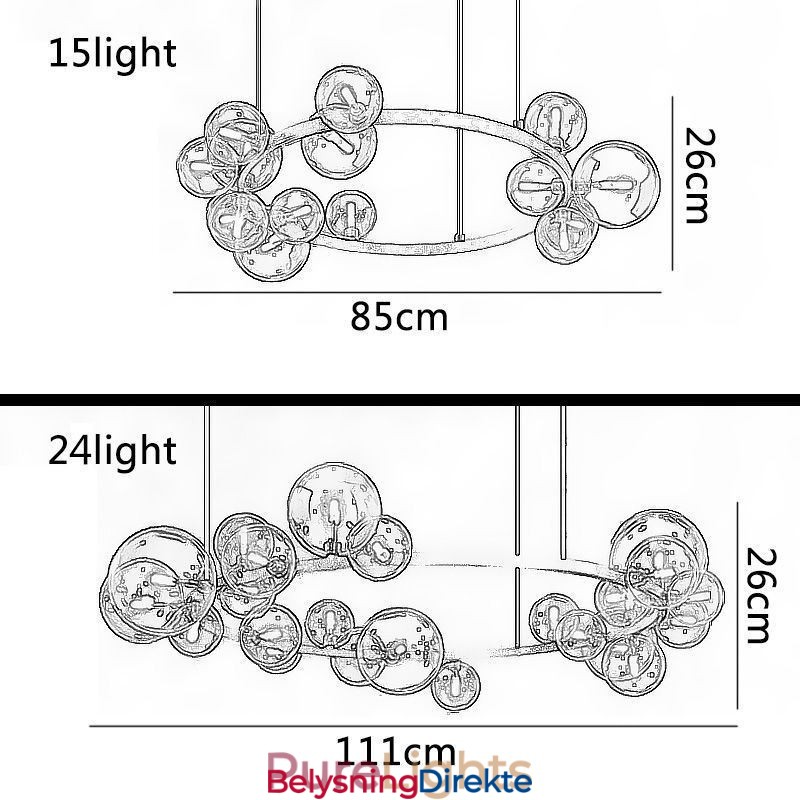 Moderne Kreativ Metalllysekrone Gjennomsiktig Glassboblelampe